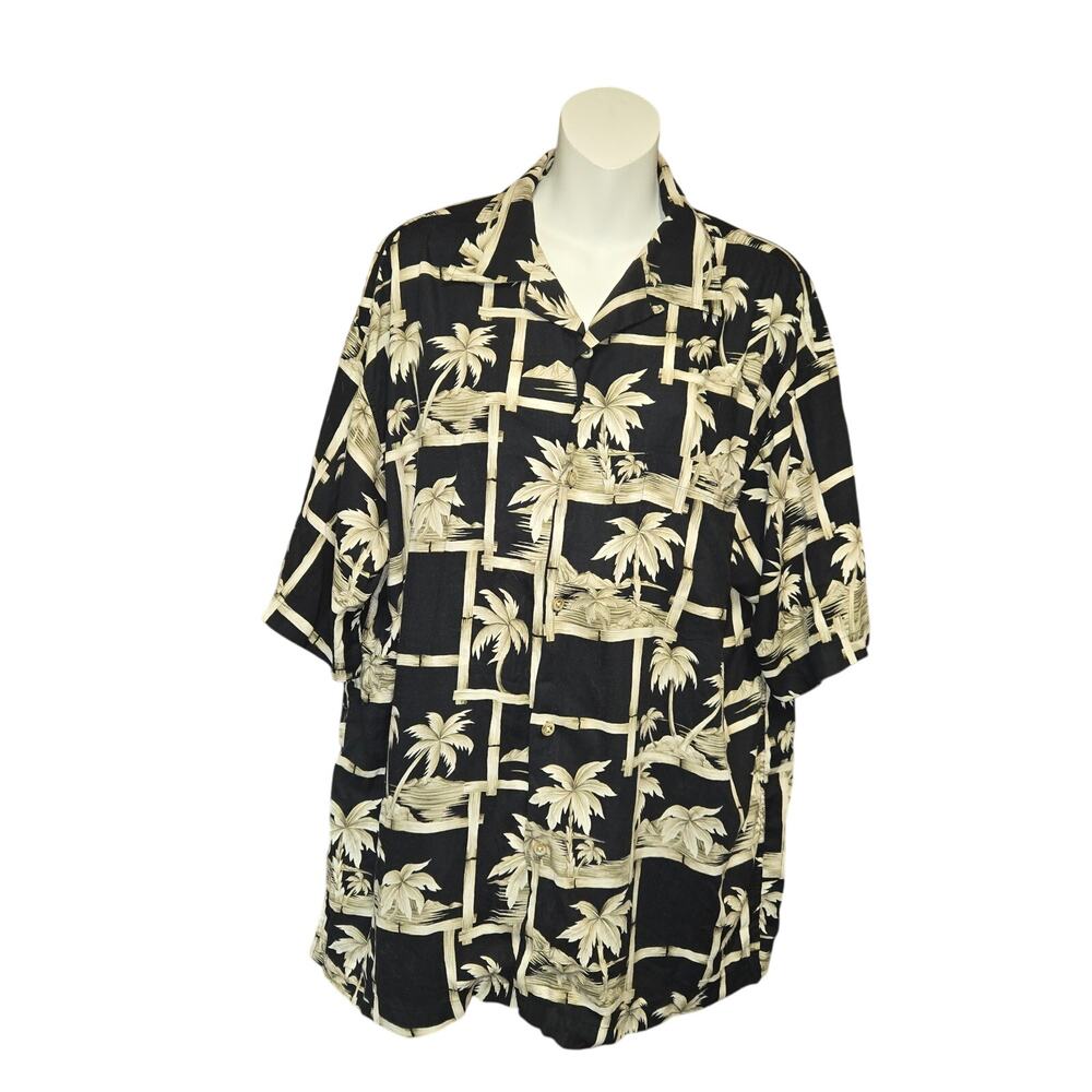 Hibiscus Mens Large‎ Hawaiian Shirt Palm Trees Flowy Vacation Beach Resort